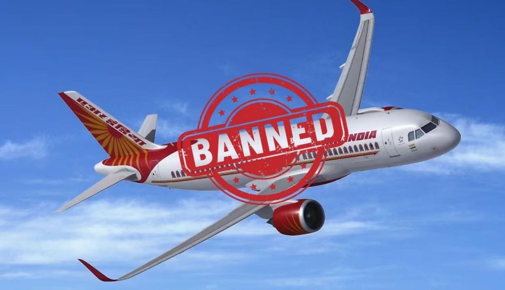 Pakistan airspace ban on Indian aircraft shown through a commercial plane flying over a cloudy sky near the India-Pakistan border
