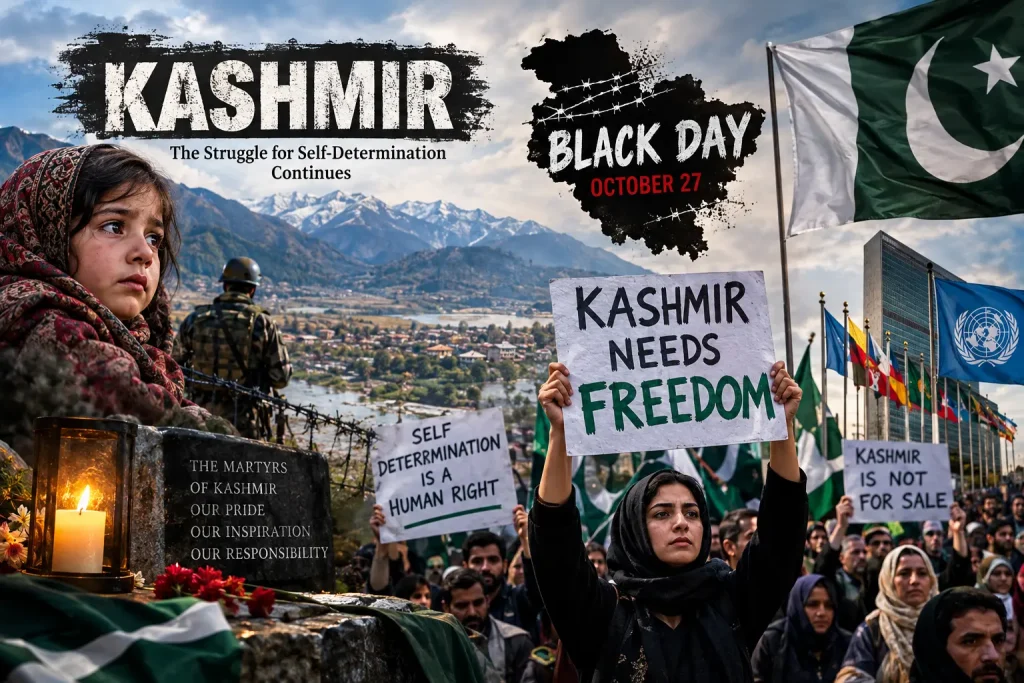 Kashmiri civilians gather in a peaceful remembrance event marking October 27 Kashmir Black Day.