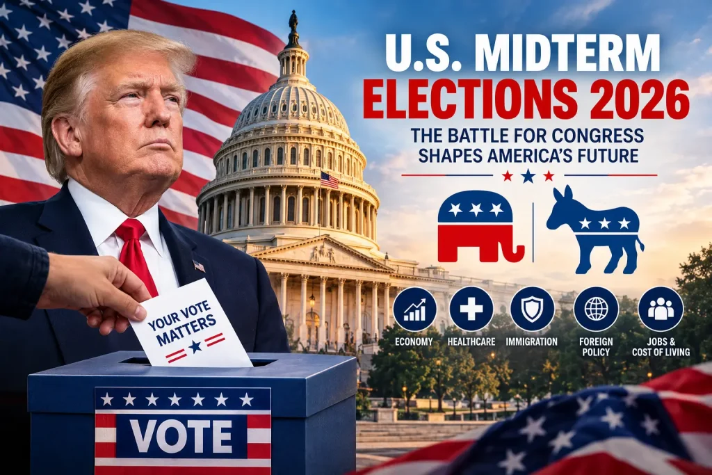 US Capitol building in Washington, DC, representing the 2026 midterm elections and the political contest over control of Congress.