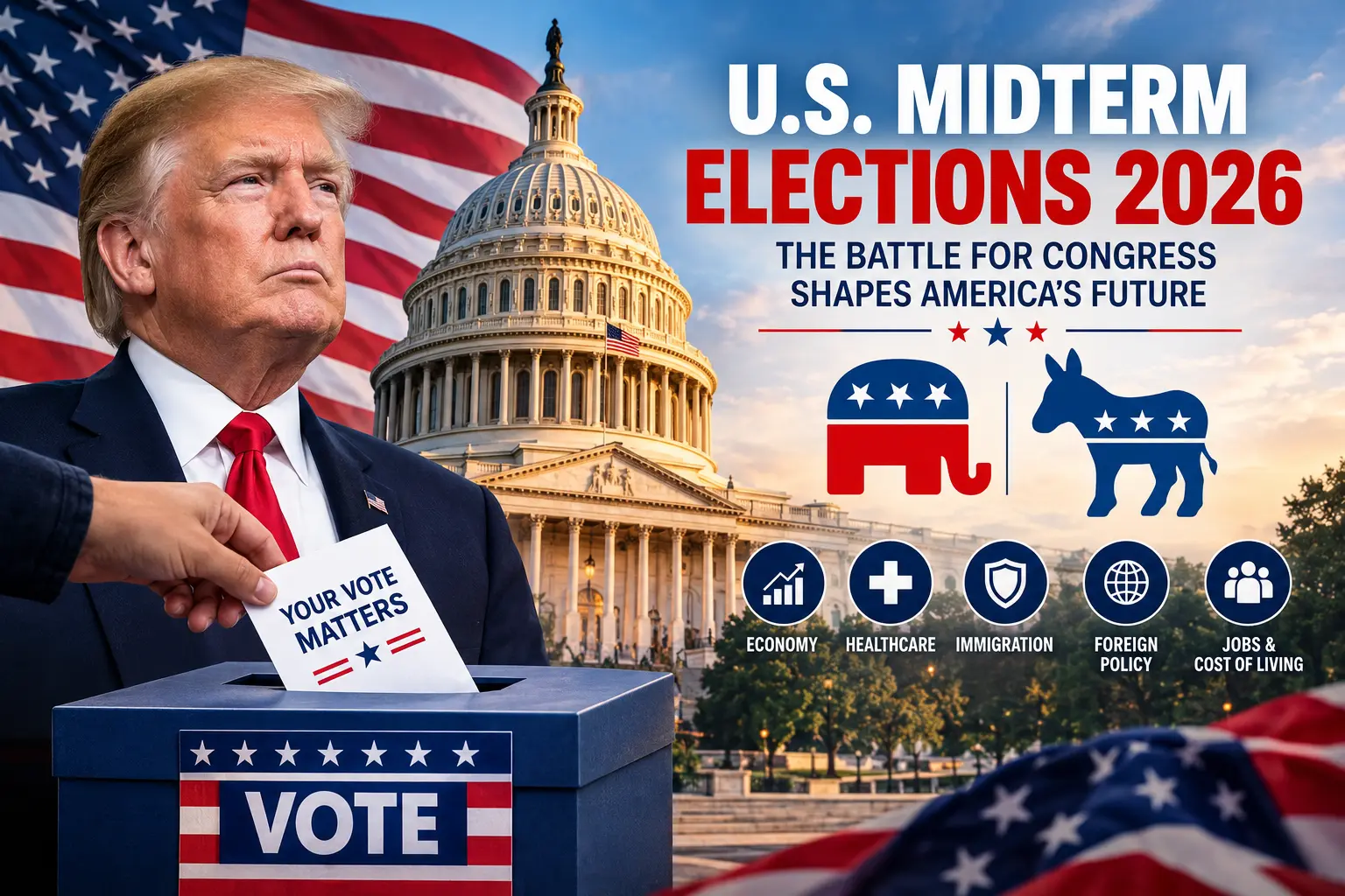 US Capitol building in Washington, DC, representing the 2026 midterm elections and the political contest over control of Congress.