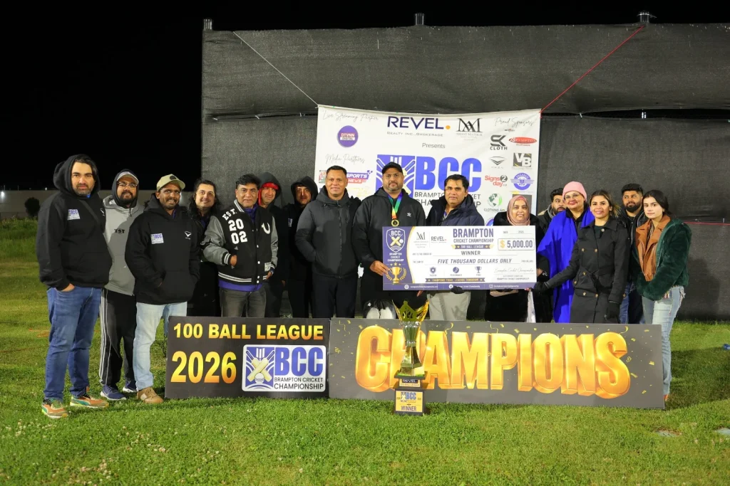 Mayor Patrick Brown attends the Brampton Cricket Championship Final with organizers and cricket community members