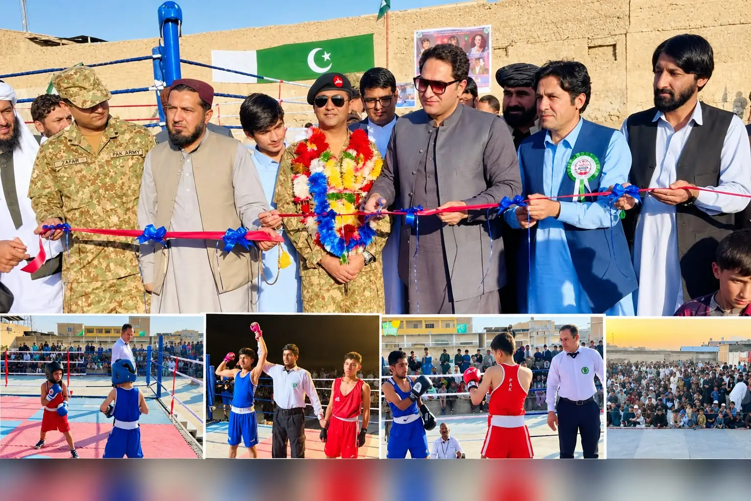 Pakistan Army officer and tribal elders inaugurate the Khojak Miran FC Boxing Championship in Chaman