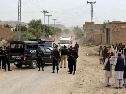 Police officials at a crime scene in Bannu, Khyber Pakhtunkhwa, after five bodies with gunshot wounds were recovered from two areas